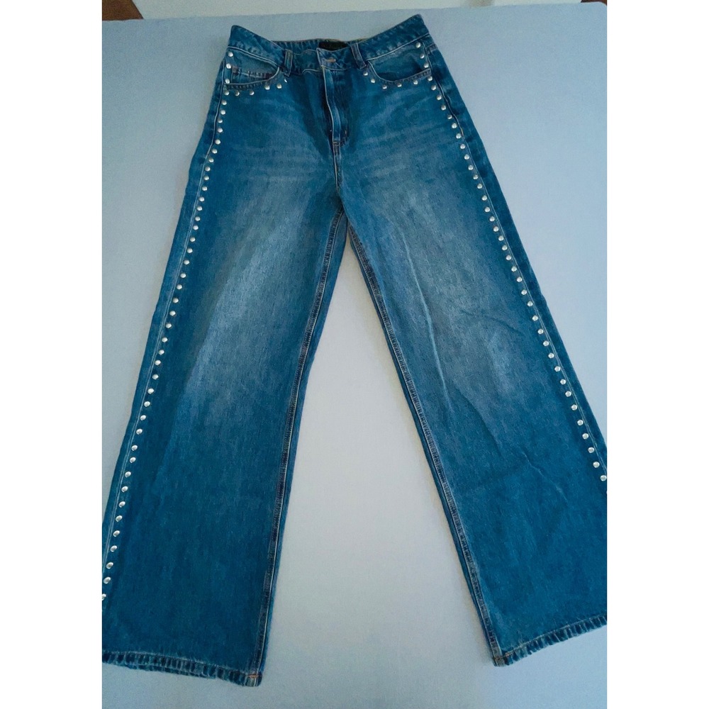 House of Harlow 1960 Studded Wide Leg Jeans Blue Denim Size 8 High Waist